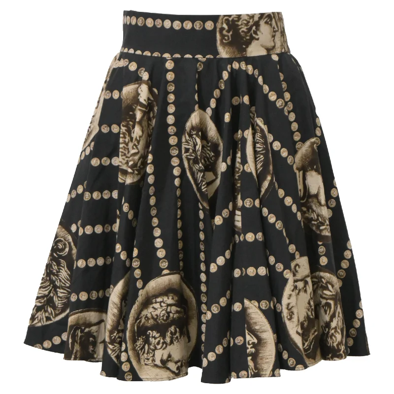 Dolce and Gabbana Roman Medallion Coin Print Mini Flared Skirt in Multicolor Cotton