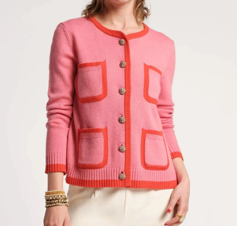 Pierre Colorblock Cardigan In Pink/orange